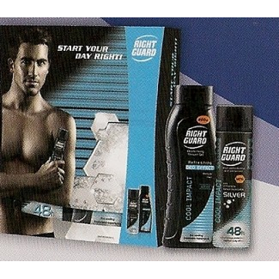Right Guard Cool Impact shower gel 400 ml + deodorant spray 150 ml, cosmetic set