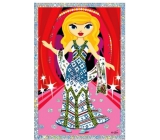 Scraping picture of a doll with a scarf 21.5 x 11 cm