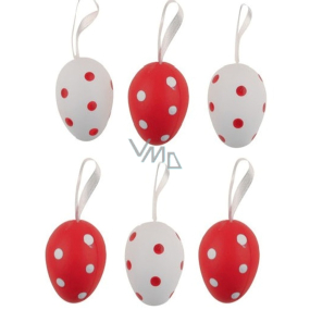 Plastic eggs for hanging with polka dots 4 cm 6 pieces in a bag