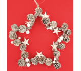 White star-shaped wreath with cones 24 cm