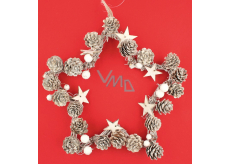 Wreath white star shape with cones 24 cm