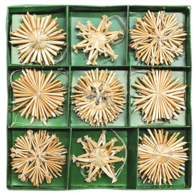 Straw decorations in box approx. 6 cm, 27 pieces