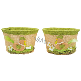 Easter basket with jute and green decor 14 cm 1 piece