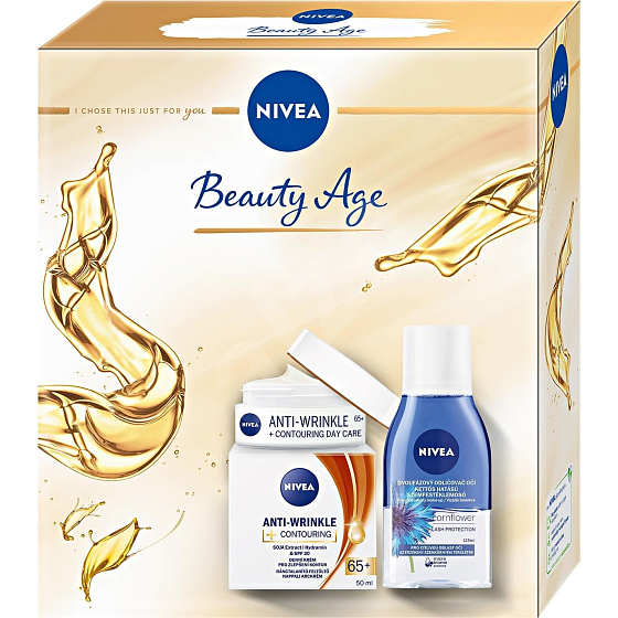 Nivea Face Beauty Age 65+ day cream 50 ml + two-phase make-up remover 125 ml, cosmetic set for women