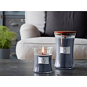 WoodWick Indigo Suede - Blue suede scented candle with wooden wick and lid glass small 85 g