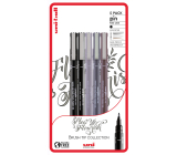 Uni Pin Flow & Flourish Calligraphy Drawing Liner Set with special ink Black 0,1, brush/ Light grey brush/ Dark grey brush/ Sepia brush 5 pieces