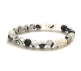 Crystal with Tourmaline Bracelet elastic natural stone, bead 8 mm / 16 - 17 cm, stone stones