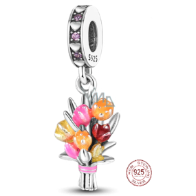 Charm Sterling silver 925 Bouquet of flowers, tulips, nature bracelet pendant