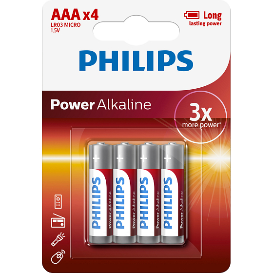 Philips Power Alkaline Batteries 2 pcs AAA LR03 Micro 1.5V