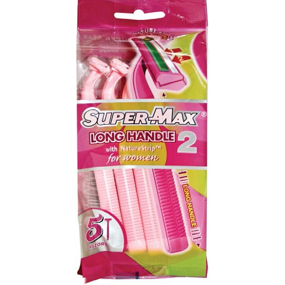 Super-Max Long Handle Lady Disposable 2-Blade Razor 5 Pieces