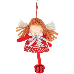 Red and white angel with 10 cm hanging bell