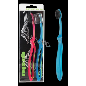MegaSmile Black Whitening Loop Soft Toothbrush Lightest in the world with bulkier handle 2 pieces different colours, duopack