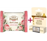 Green Pharmacy Intensive Relief 5 Oils Lip Balm 2 x 3.6 g + Damascus Rose and Shea Butter toilet soap 100 g, triopack