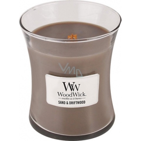 WoodWick Sand & Driftwood - Sand and driftwood scented candle with wooden wick and lid glass medium 275 g