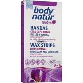 Body Natur Sensitive Orchid epilation wax strips for bikini and armpits 12 pieces + epilation wipes 2 pieces