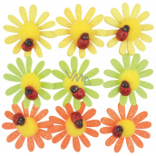 Self-adhesive flowers with glitter and ladybug 4 cm 9 pieces