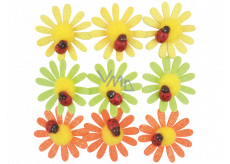 Self-adhesive flowers with glitter and ladybug 4 cm 9 pieces