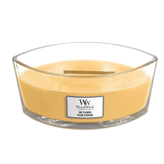 WoodWick Oat Flower - Oat flower scented candle with wooden wide wick and boat lid 453 g