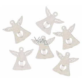 Wooden angel on a peg white 3 cm 6 pieces