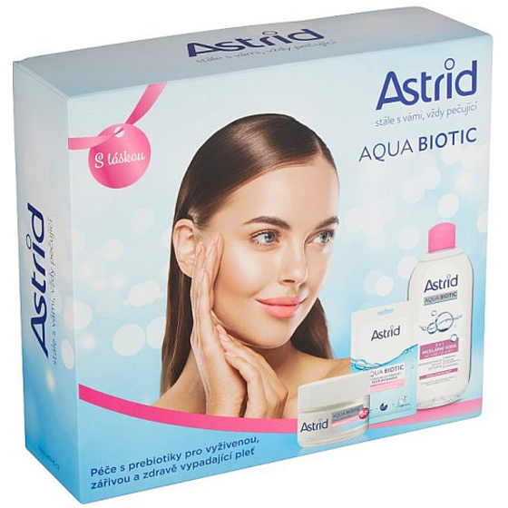 Astrid Aqua Biotic day and night cream 50 ml + micellar water 400 ml + textile mask 20 ml, cosmetic set