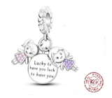 Charm Sterling silver 925 Sisters I'm lucky to have you 3in1, pendant on bracelet family