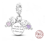 Charm Sterling Silver 925 Siblings Sisters I'm Lucky to Have You 3-in-1, Family Bracelet Pendant