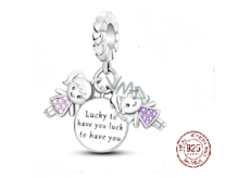 Charm Sterling Silver 925 Siblings Sisters I'm Lucky to Have You 3-in-1, Family Bracelet Pendant