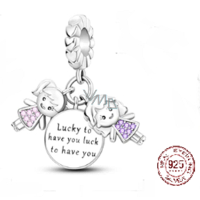 Charm Sterling silver 925 Sisters I'm lucky to have you 3in1, pendant on bracelet family