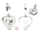 Charm Sterling silver 925 Pearl white heart 2in1, pendant for bracelet family