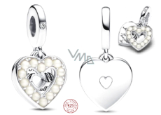 Charm Sterling silver 925 Pearl white heart 2in1, pendant for bracelet family