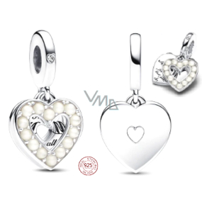 Charm Sterling silver 925 Pearl white heart 2in1, pendant for bracelet family