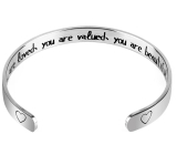 Stainless steel bracelet silver with engraving You are loved..., open cuff, 2.5 mm