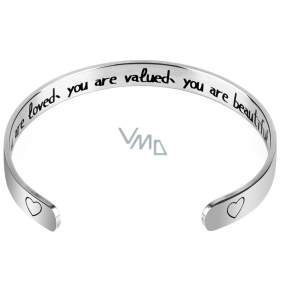 Stainless steel bracelet silver with engraving You are loved..., open cuff, 2.5 mm
