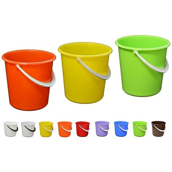 Plastic bucket without spout, various colors 10 l