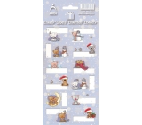 Arch Christmas labels stickers Teddy bears light blue arch of 12 labels