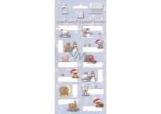 Arch Christmas labels stickers Teddy bears light blue arch of 12 labels
