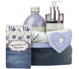 Bohemia Gifts & Cosmetics Lavender La Provence Vzpomínka na Provence sprchový gel 250 ml + šampon 200 ml + pěna do koupele 500 ml + látkový košík, kosmetická sada