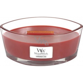 WoodWick Cinnamon Chai - Cinnamon and vanilla scented candle with wooden wide wick and glass boat lid 453 g