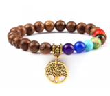 Chakra bracelet Tree of Life + wood, elastic, ball 8 mm / 16 - 17 cm