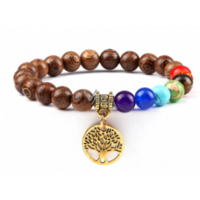Chakra bracelet Tree of Life + wood, elastic, ball 8 mm / 16 - 17 cm