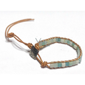 Amazonite leather bracelet natural stone, handmade, clasp, square 4 x 4 mm, stone of hope