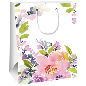 Ditipo Gift paper bag 26,4 x 13,6 x 32,7 cm White pink flowers