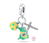 Sterling silver 925 Brazil football, 3in1 travel bracelet pendant