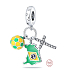 Charm Sterling Silver 925 Brazil Flag - Swinging Map, Soccer, 3-in-1 Travel Bracelet Pendant