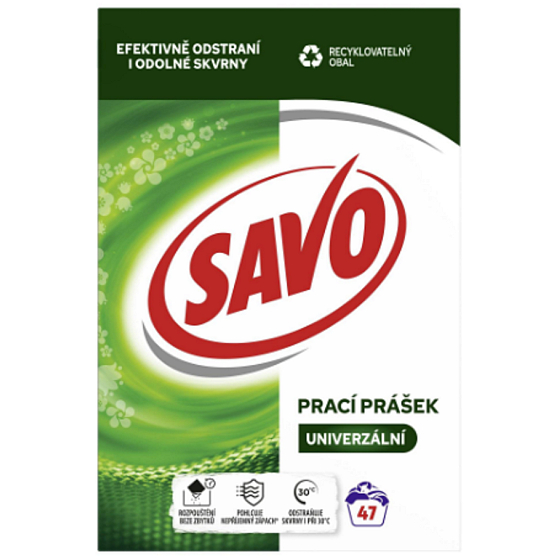 Savo Universal with biodegradable ingredients washing powder for coloured and white linen 47 doses 3,29 kg