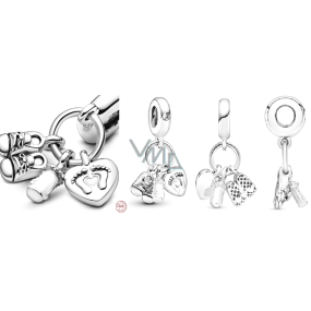 Charm Sterling silver 925 My baby, family charm with shoes, bottle and heart 3in1, pendant for bracelet family
