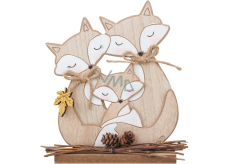Wooden decoration fox family 16 cm