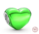Charm Sterling silver 925 Metallic green heart, bead on bracelet, love