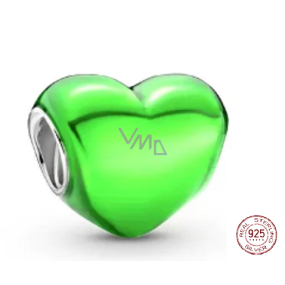 Charm Sterling silver 925 Metallic green heart, bead on bracelet, love