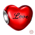 Charm Sterling silver 925 Red heart with inscription Love, bead on bracelet Love